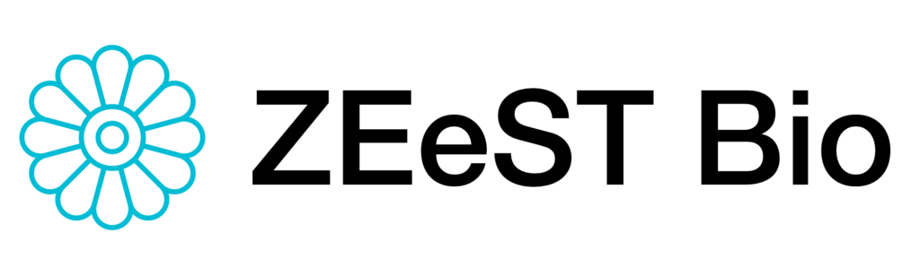ZeeST Bio company logo with a stylized flower symbol in blue.